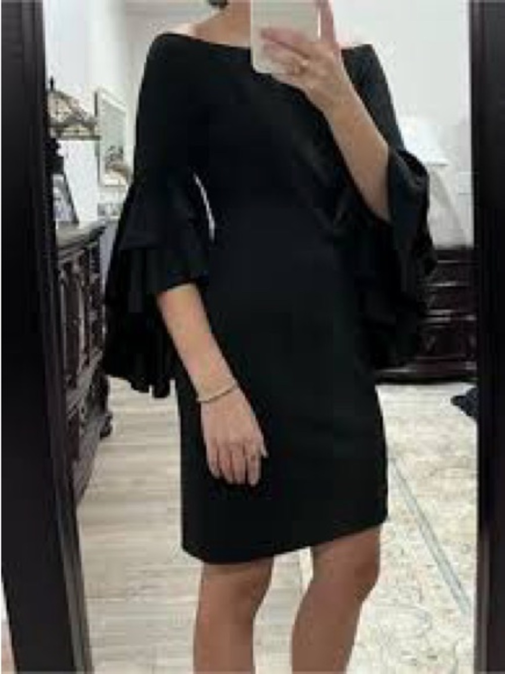 ANTONIO MELANI Black One-Shoulder Ruffle Sleeve Dress